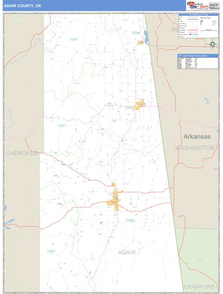 Adair County, Oklahoma Zip Code Wall Map Market Maps (IDI)