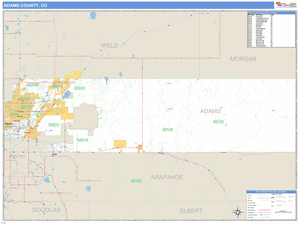 Adams County, Colorado Zip Code Wall Map