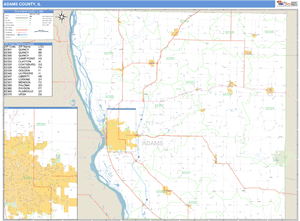 Adams County, Illinois Zip Code Wall Map