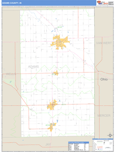 Adams County, Indiana Zip Code Wall Map