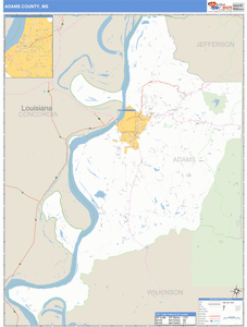 Adams County, Mississippi Zip Code Wall Map