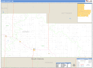 Adams County, North Dakota Zip Code Wall Map