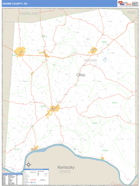 Adams County, Ohio Zip Code Wall Map Market Maps (IDI)