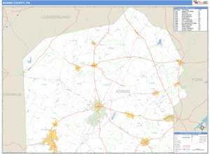 Adams County, Pennsylvania Zip Code Wall Map