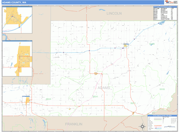 Adams County, Washington Zip Code Wall Map Market Maps (IDI)