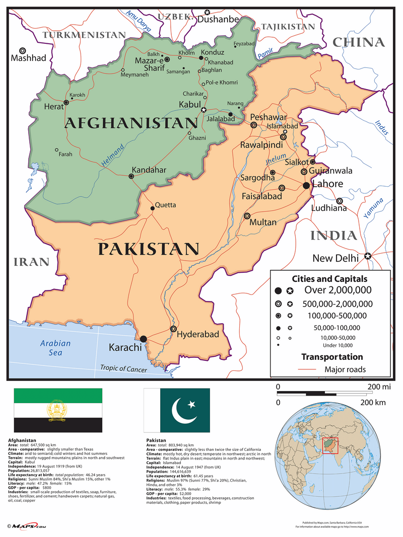 Afghanistan and Pakistan Combo Wall Map Maps.com