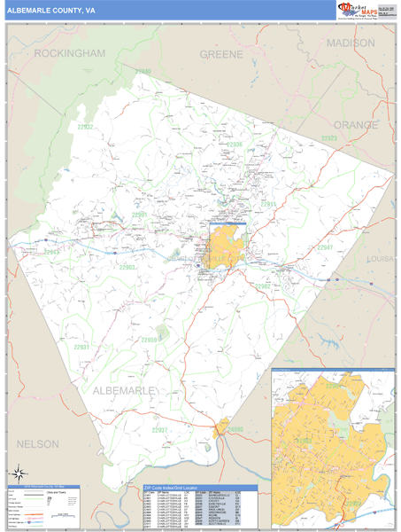 Albemarle County, Virginia Zip Code Wall Map Market Maps (IDI)