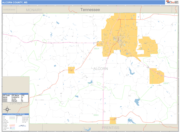 Alcorn County, Mississippi Zip Code Wall Map Market Maps (IDI)