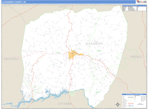 Alexander County, North Carolina Zip Code Wall Map