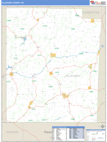 Allegany County, New York Zip Code Wall Map Market Maps (IDI)