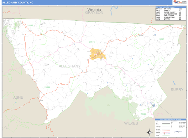 Alleghany County, North Carolina Zip Code Wall Map Market Maps (IDI)