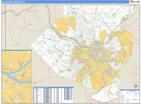 Allegheny County, Pennsylvania Zip Code Wall Map Market Maps (IDI)