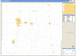 Allen County, Kansas Zip Code Wall Map
