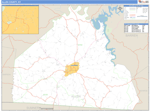 Allen County, Kentucky Zip Code Wall Map