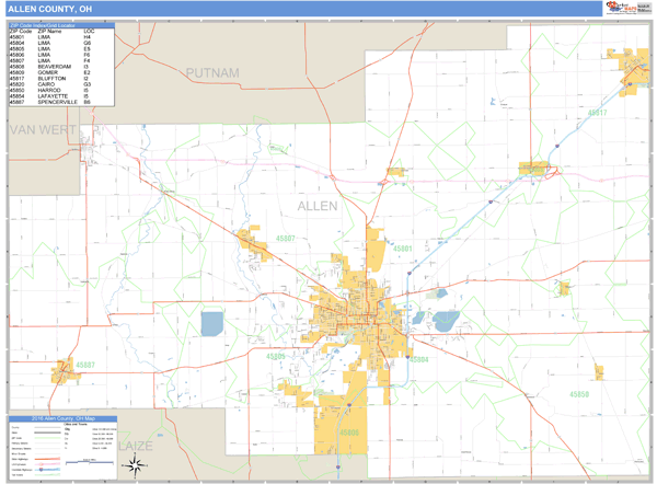 Allen County, Ohio Zip Code Wall Map Market Maps (IDI)