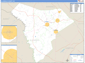 Allendale County, South Carolina Zip Code Wall Map