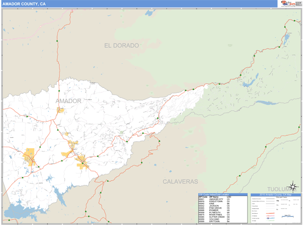 Amador County, California Zip Code Wall Map Market Maps (IDI)