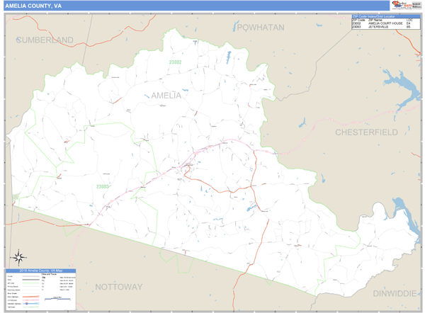 Amelia County, Virginia Zip Code Wall Map Market Maps (IDI)