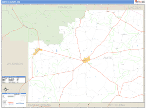 Amite County, Mississippi Zip Code Wall Map
