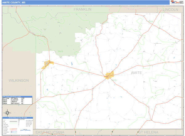 Amite County, Mississippi Zip Code Wall Map Market Maps (IDI)