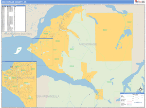 Anchorage County, Alaska Zip Code Wall Map