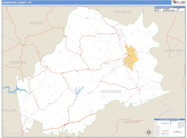 Anderson County, Kentucky Zip Code Wall Map Market Maps (IDI)