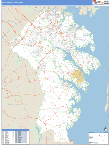 Anne Arundel County, Maryland Zip Code Wall Map Market Maps (IDI)