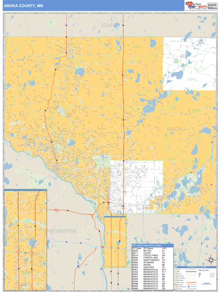 Anoka County, Minnesota Zip Code Wall Map Market Maps (IDI)