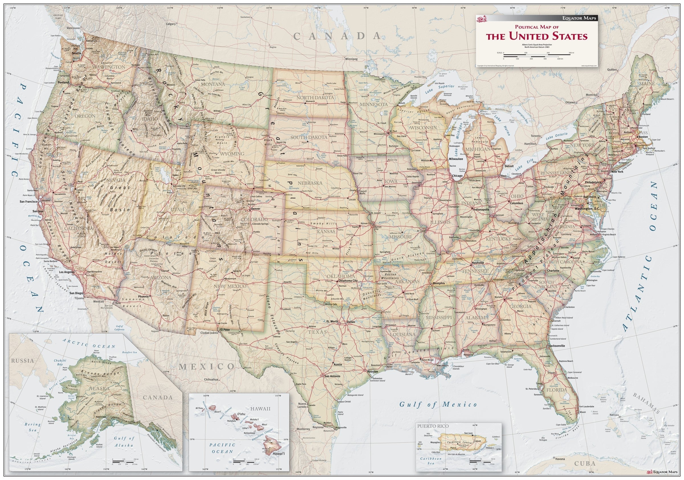 Antique Style USA Political Wall Map | Map Geek.com