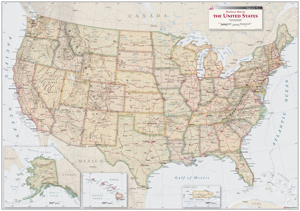 Antique Style USA Political Wall Map Maps.com