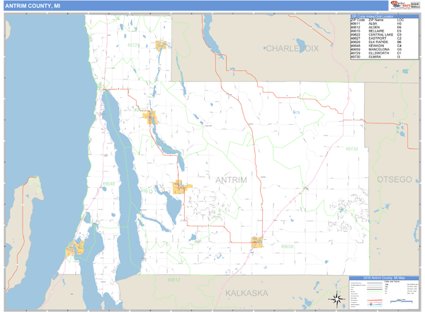 Antrim County, Michigan Zip Code Wall Map Market Maps (IDI)