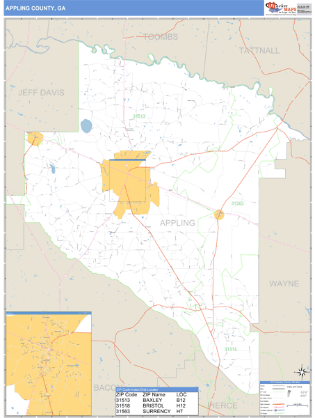 Appling County Map Appling County, Georgia Zip Code Wall Map | Map Geek.com