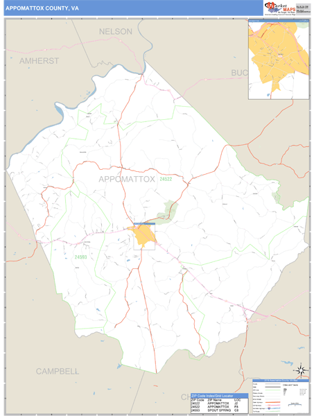 Appomattox County, Virginia Zip Code Wall Map Market Maps (IDI)