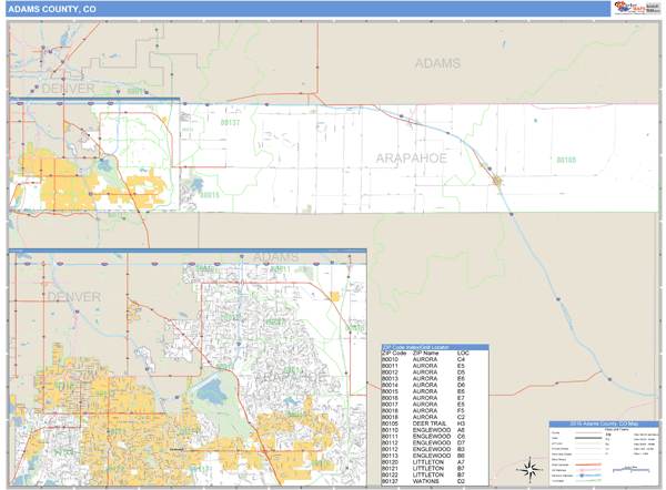 Arapahoe County, Colorado Zip Code Wall Map Market Maps (IDI)