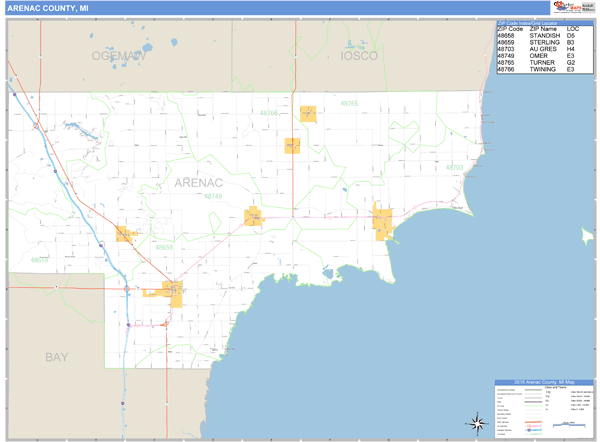 Arenac County, Michigan Zip Code Wall Map Market Maps (IDI)