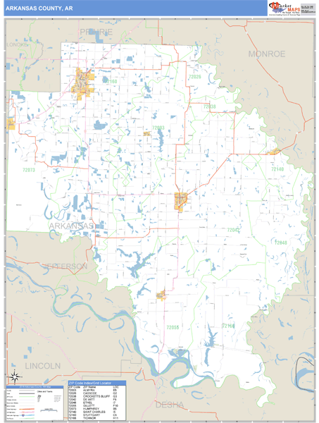 Arkansas County, Arkansas Zip Code Wall Map Market Maps (IDI)