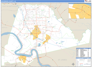 Ascension County, Louisiana Zip Code Wall Map