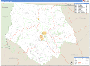 Ashe County, North Carolina Zip Code Wall Map