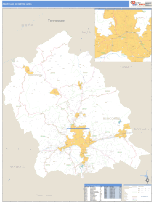 Asheville, North Carolina Metro Area Wall Map Market Maps (IDI)