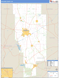 Ashland County, Ohio Zip Code Wall Map