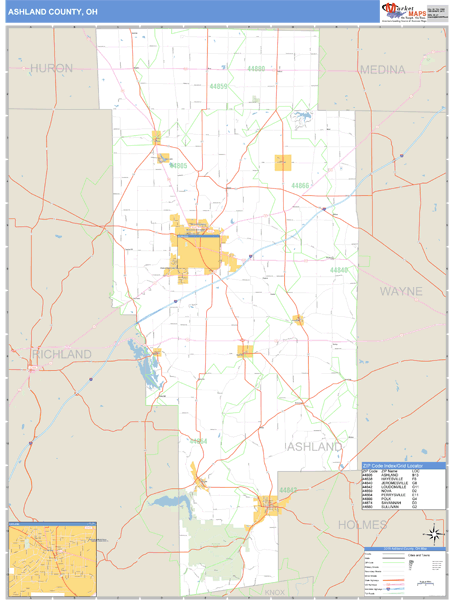 Ashland County, Ohio Zip Code Wall Map Market Maps (IDI)