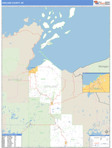 Ashland County, Wisconsin Zip Code Wall Map
