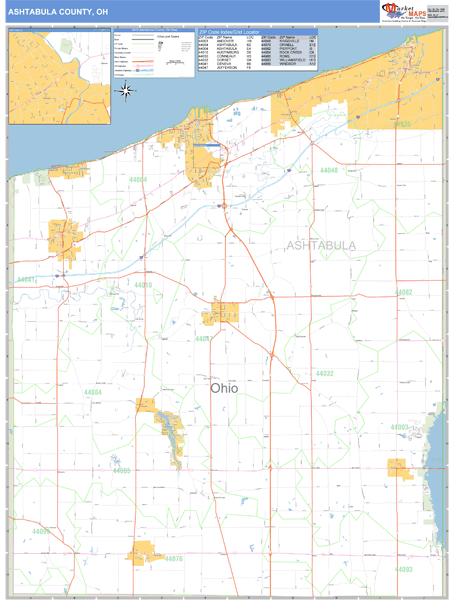 Ashtabula County, Ohio Zip Code Wall Map | Map Geek.com
