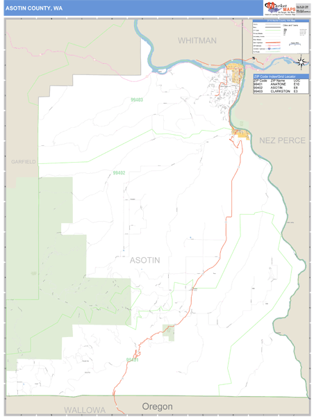Asotin County, Washington Zip Code Wall Map Market Maps (IDI)