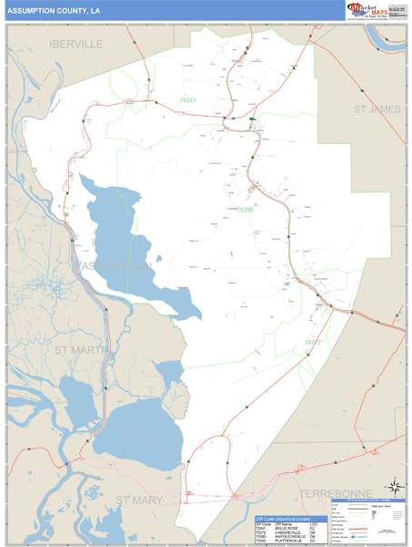 Assumption County, Louisiana Zip Code Wall Map Market Maps (IDI)