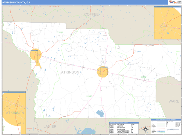 Atkinson Zip Atkinson County, Georgia Zip Code Wall Map | Map Geek.com