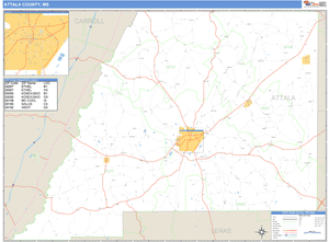 Attala County, Mississippi Zip Code Wall Map