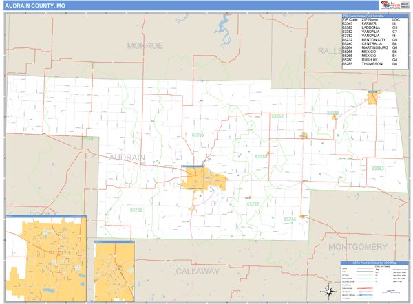 Audrain County, Missouri Zip Code Wall Map Market Maps (IDI)