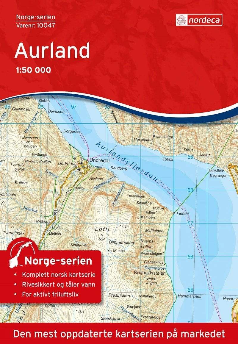 Cover of Aurland 1:50,000 Topographic Map by Nordeca