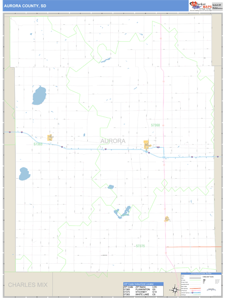Aurora County, South Dakota Zip Code Wall Map Market Maps (IDI)